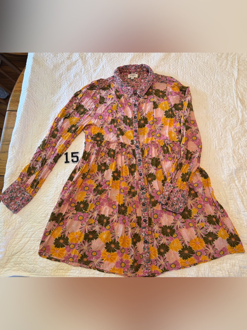 Umgee Pink Floral Button-Front Tunic with Yellow Accents